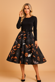 Halloweenkleid für Damen | Retro-Kürbisgeist-Kostüm 3