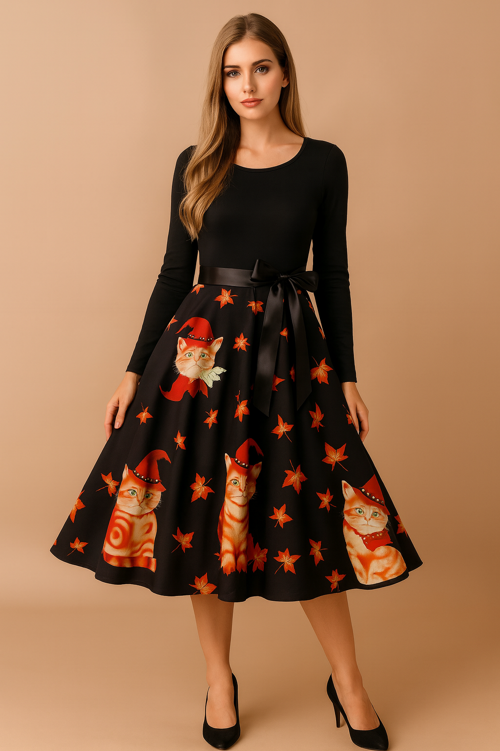 Halloweenkleid für Damen | Retro-Kürbisgeist-Kostüm 4