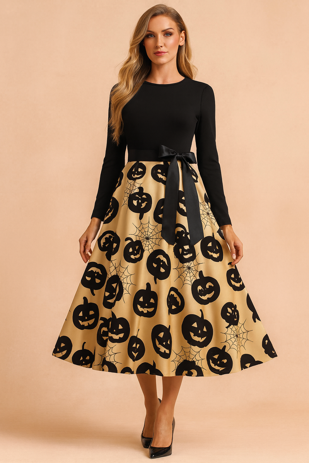Halloweenkleid für Damen | Retro-Kürbisgeist-Kostüm 5