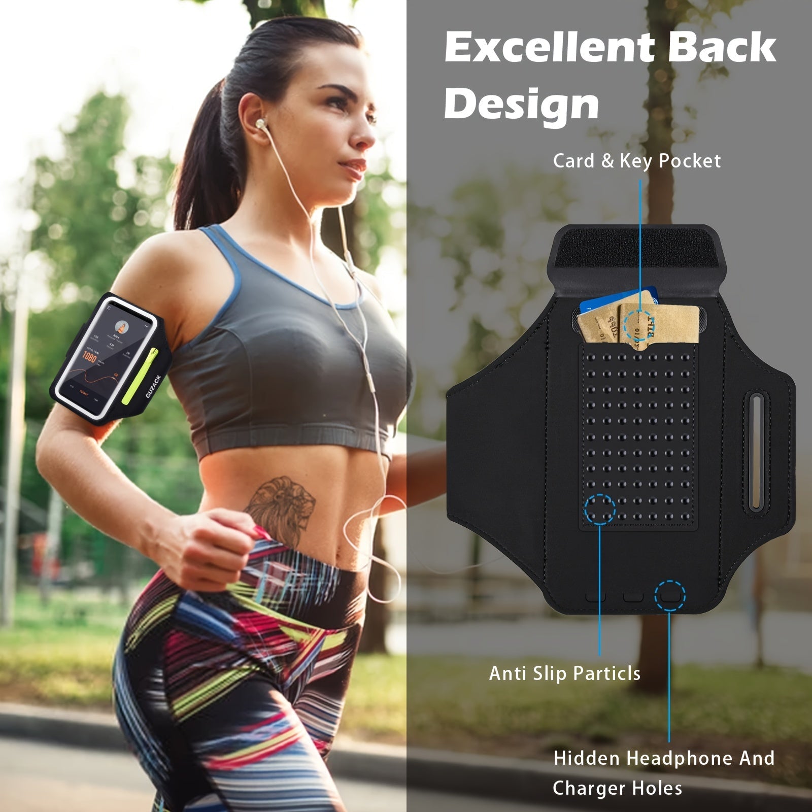 Handyhalterung zum Laufen mit Kopfhörerhülle – Verstellbarer Armgurt für Sportler 7