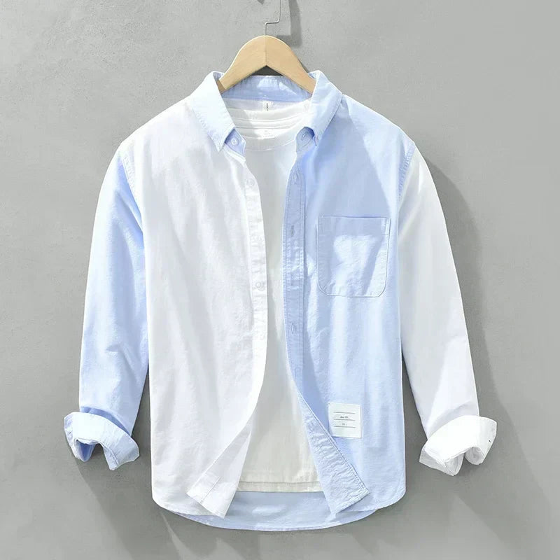 Herren Blaues Patchwork Hemd – Bequem & Stilvoll