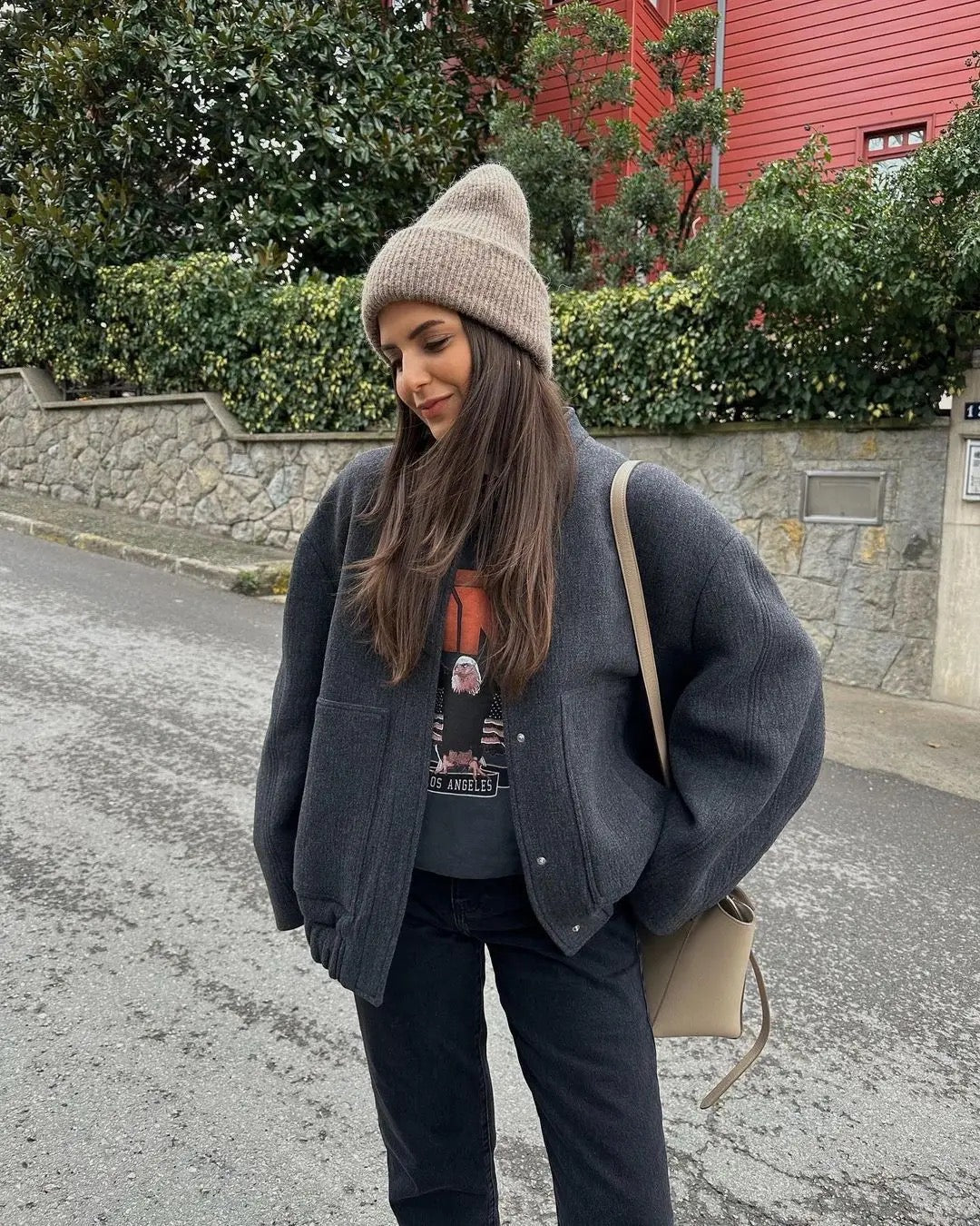 Johanna | Moderiktig grå tweed-vinterjacka