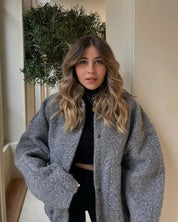 Johanna | Moderiktig grå tweed-vinterjacka