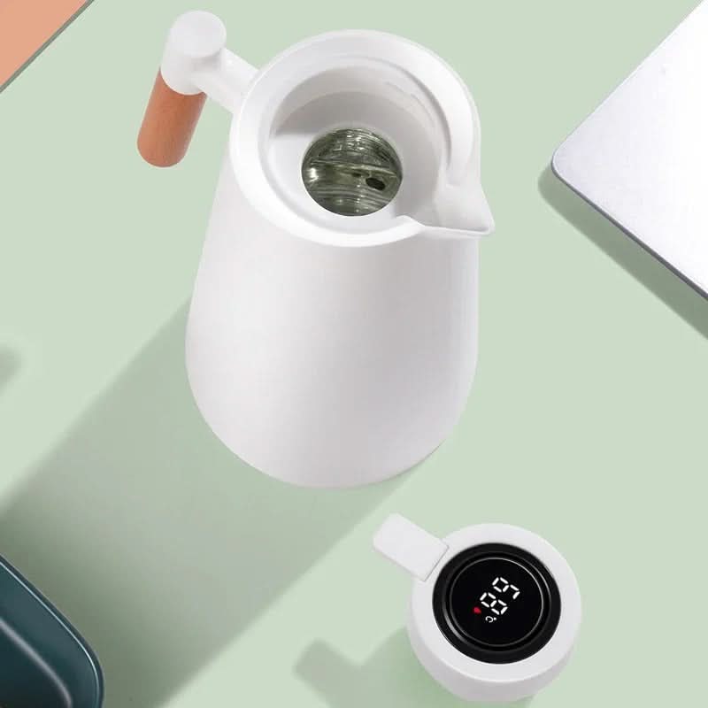 Isolierte Glas-Thermoskanne – Temperaturanzeige & Holzgriff 5