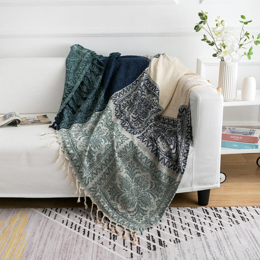 Kuscheldecke mit Fransen für Zuhause 100% Chenille Bohemian Design 3