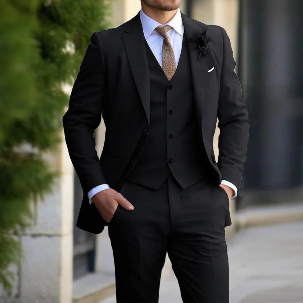 Männer eleganter Polyester-Kotton-Mischung 3-teiliger Anzug 1