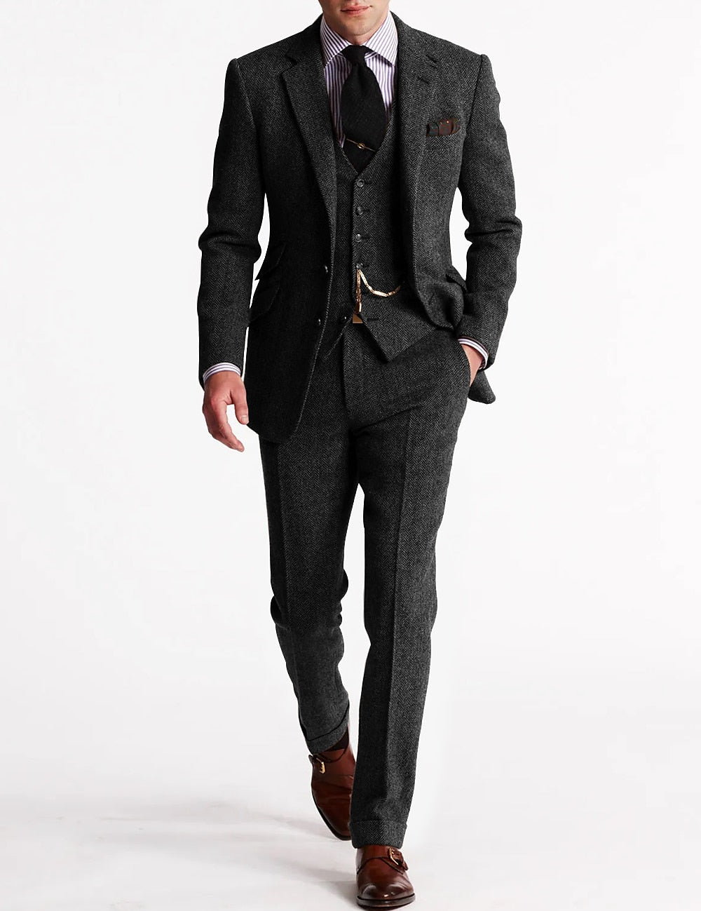 Männer eleganter Wolle Tweed Smoking Anzug 11