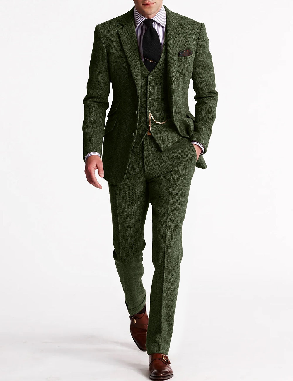Männer eleganter Wolle Tweed Smoking Anzug 2