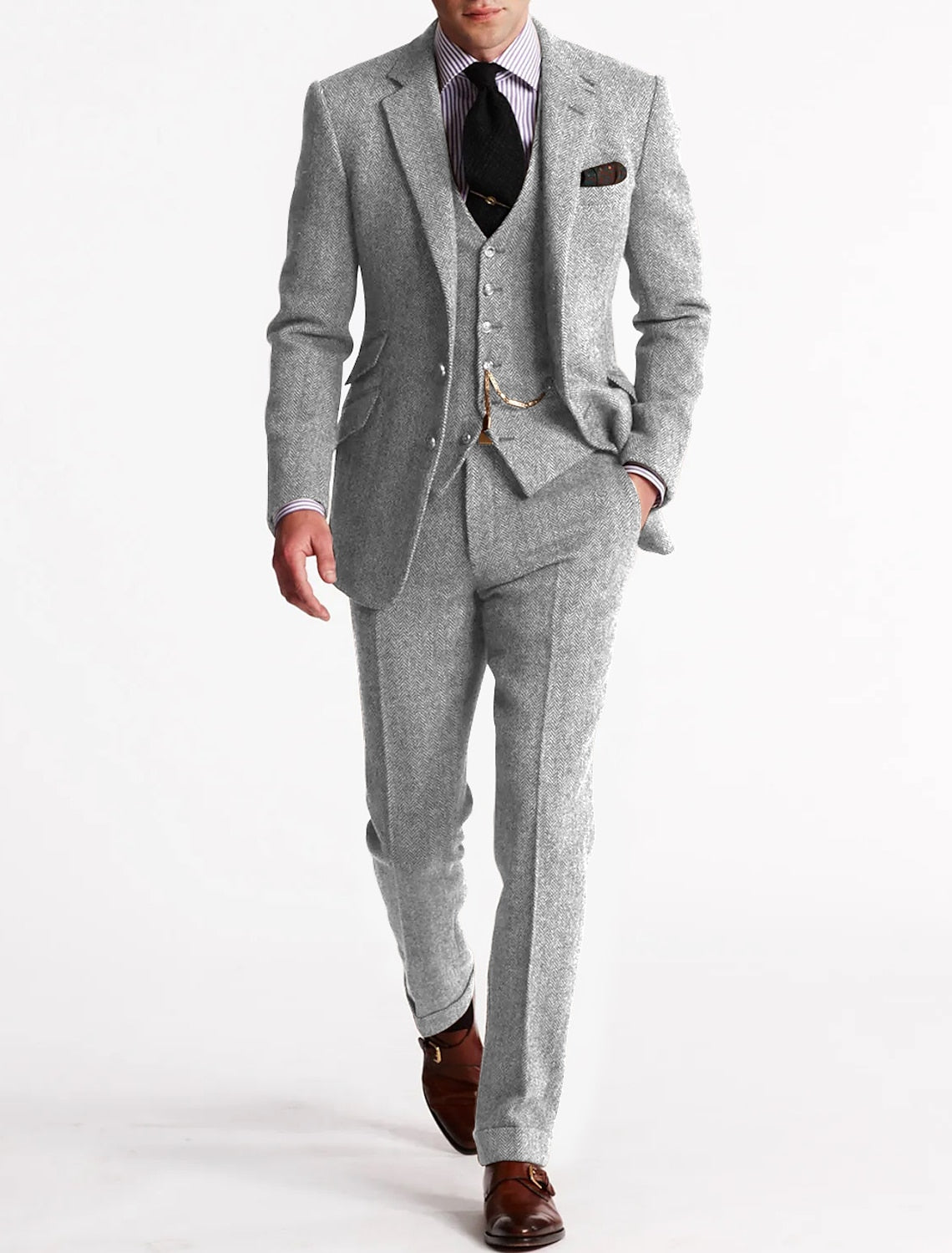 Männer eleganter Wolle Tweed Smoking Anzug 5