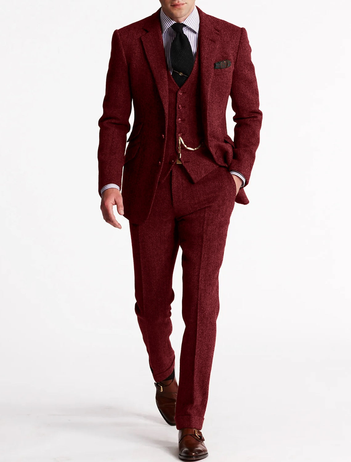 Männer eleganter Wolle Tweed Smoking Anzug 8