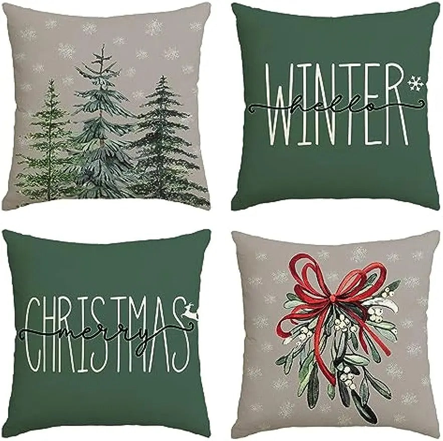 MerryCushion – Grüner Weihnachtskissenbezug mit festlicher Stickerei 2
