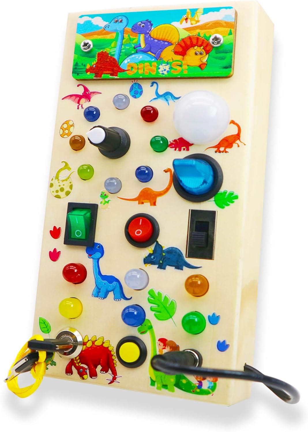 Montessori-LED-Aktivitätstafel aus Holz – Lernspielzeug für Kleinkinder mit 15 Lichtern und 9 interaktiven Schaltern 1