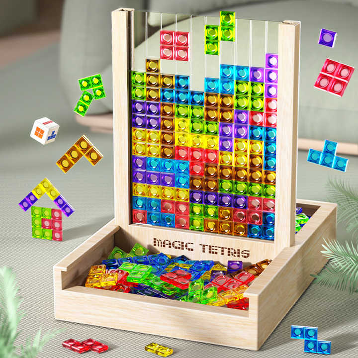 Nachhaltiges Holzpuzzlespiel – Umweltfreundliches Tetris-Bausteinspielzeug für Familienspaß und Lernen 0