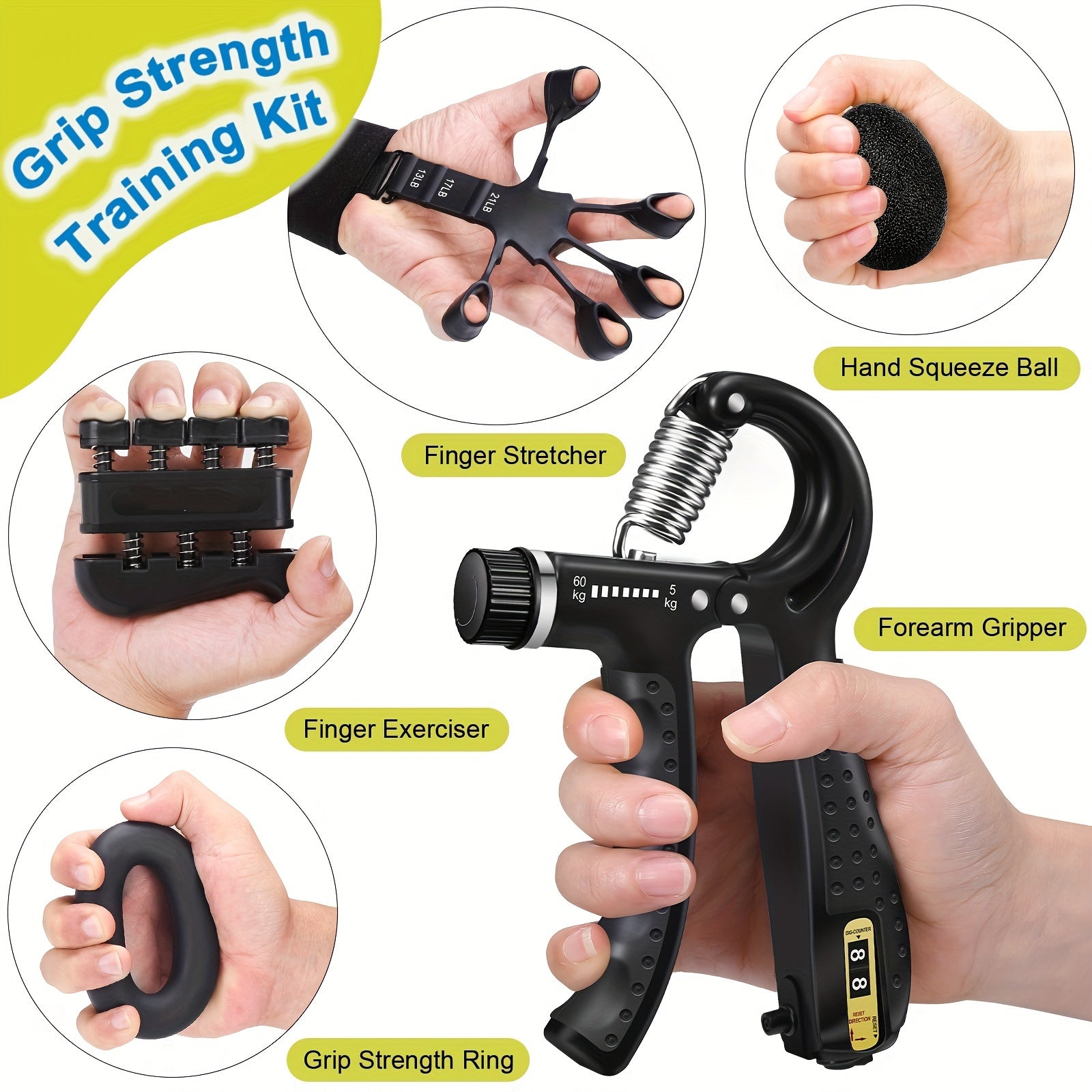 PowerGrip Handtrainer-Set – 5-in-1 für starke Hände und Unterarme 1