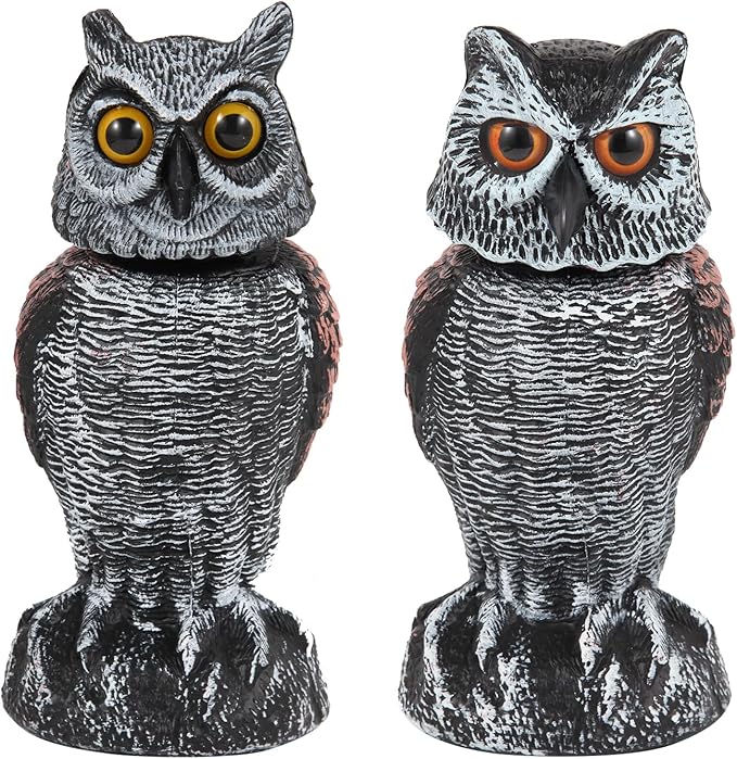 Realistischer 2-Pack-Eulenköder mit rotierenden Kopf-Outdoor-Vogel und Schädlingsschutzmittel 0