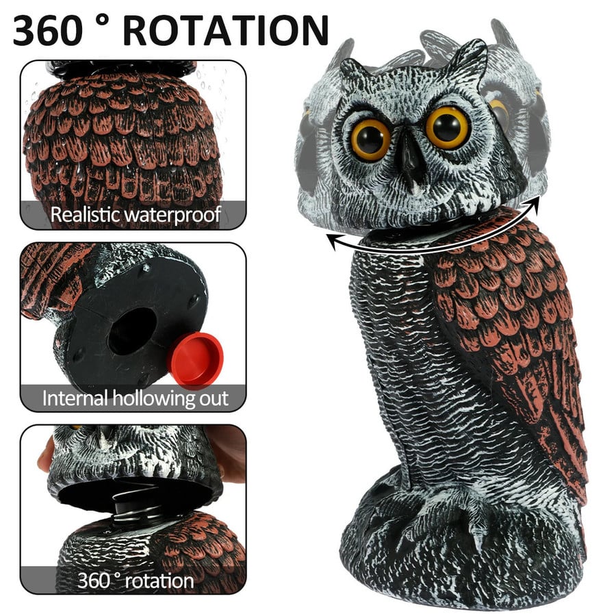 Realistischer 2-Pack-Eulenköder mit rotierenden Kopf-Outdoor-Vogel und Schädlingsschutzmittel 1