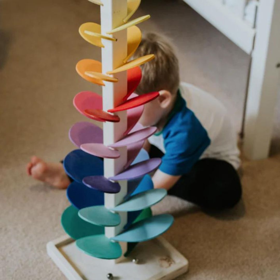 Regenbogen-Murmelturm – Kreatives Holzspielzeug – Fördert Farben & Klänge für Kinder ab 3 Jahren 4