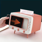 Retro -TV -Tissue -Box -Halter mit Smartphone -Dock - Multifunktionales Gewebeschutz für Heim- und Bürodekoration 2