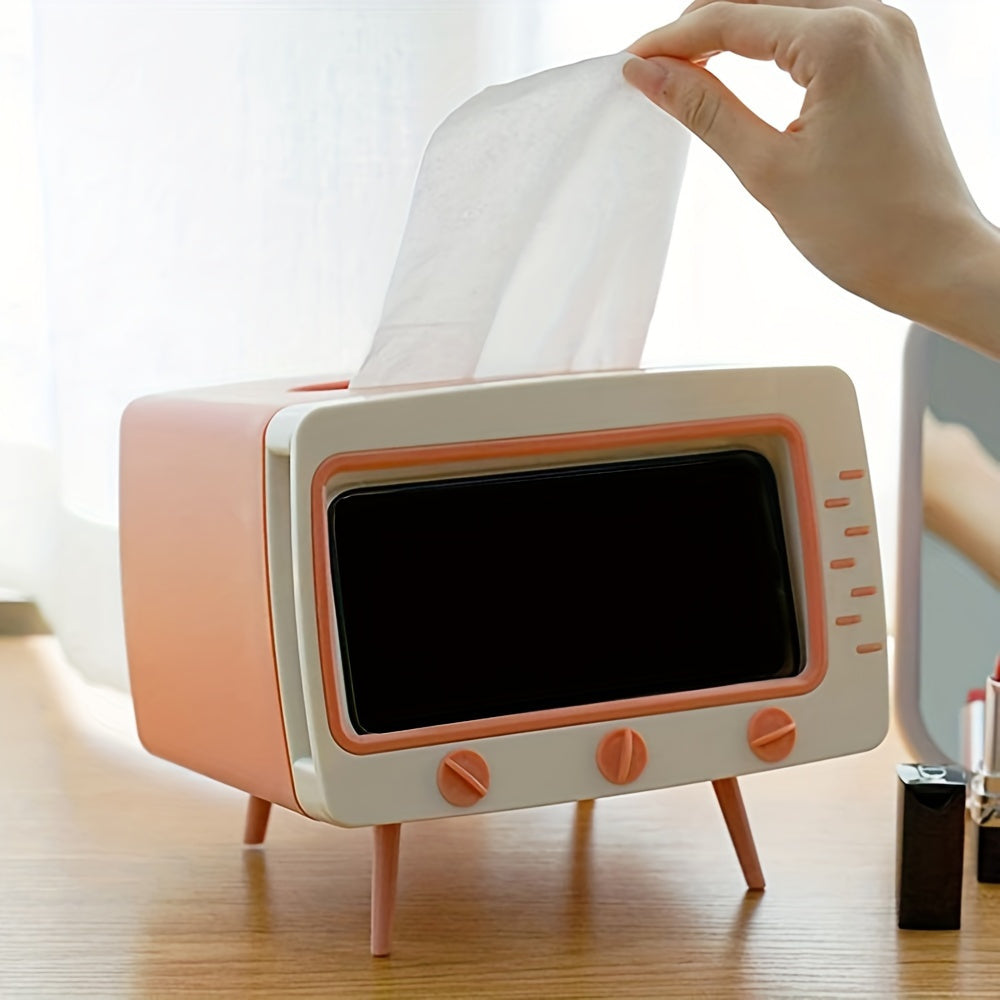 Retro -TV -Tissue -Box -Halter mit Smartphone -Dock - Multifunktionales Gewebeschutz für Heim- und Bürodekoration 5
