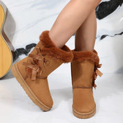 DES | Damen vinterstövlar i plysch - varma boots med rosett