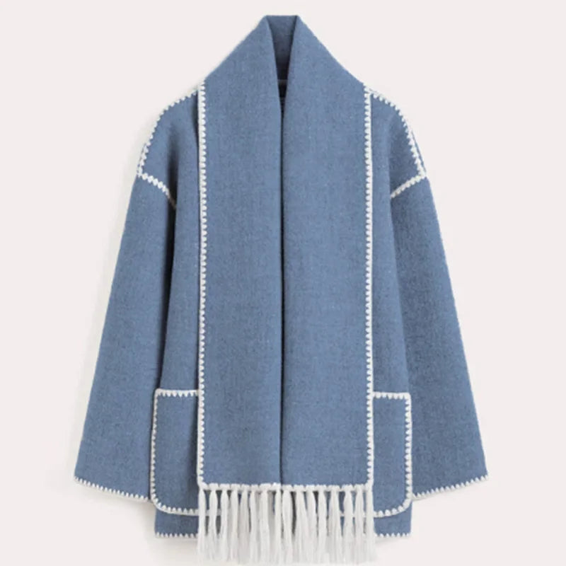 Hermia | Elegant damkappa med sjal – Stilfull vinterkappa