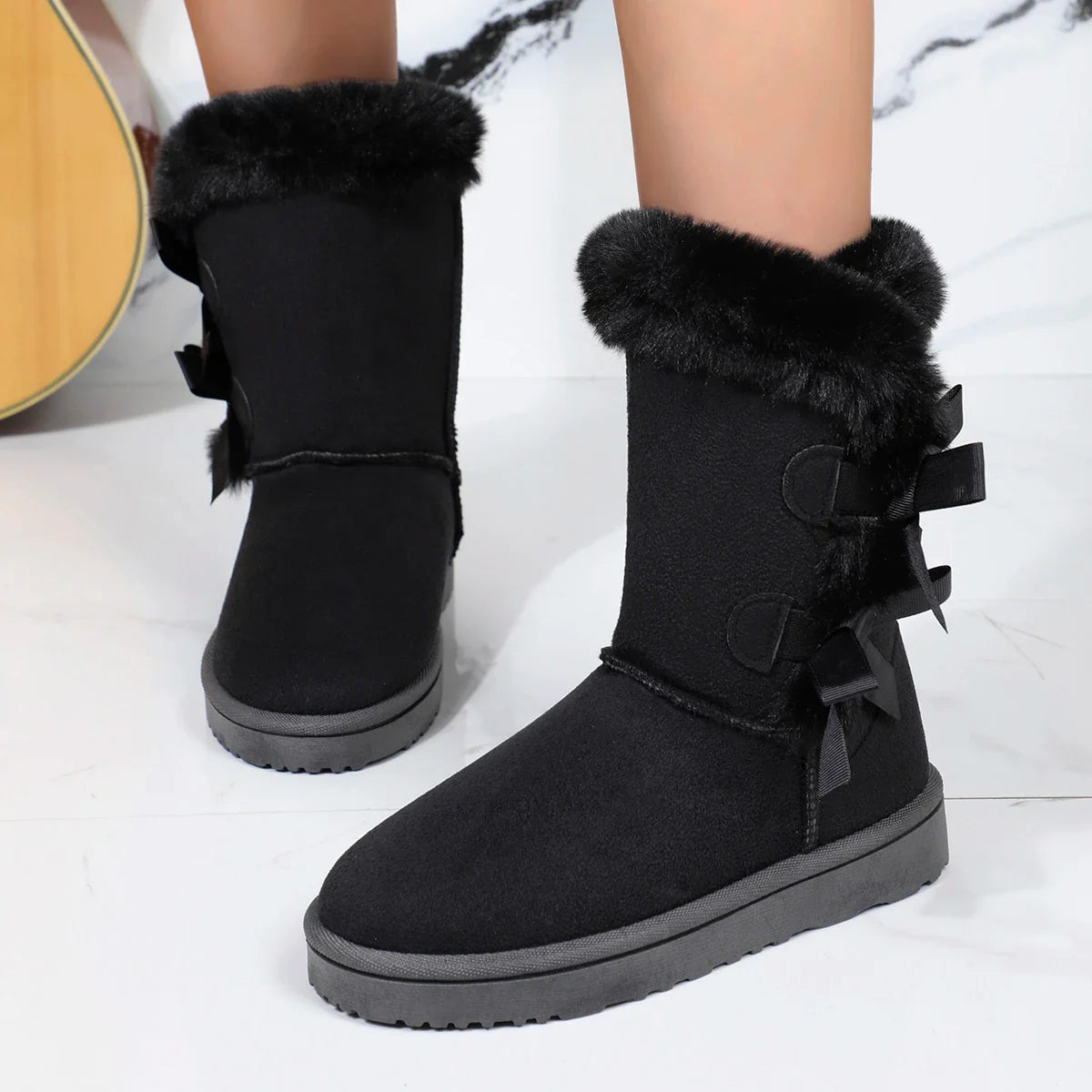 DES | Damen vinterstövlar i plysch - varma boots med rosett