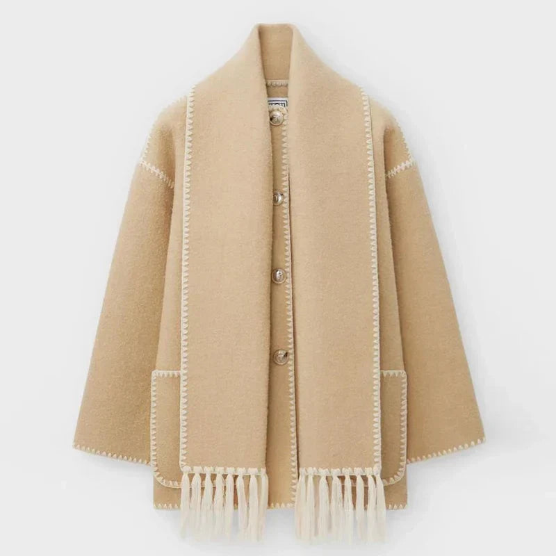 Hermia | Elegant damkappa med sjal – Stilfull vinterkappa