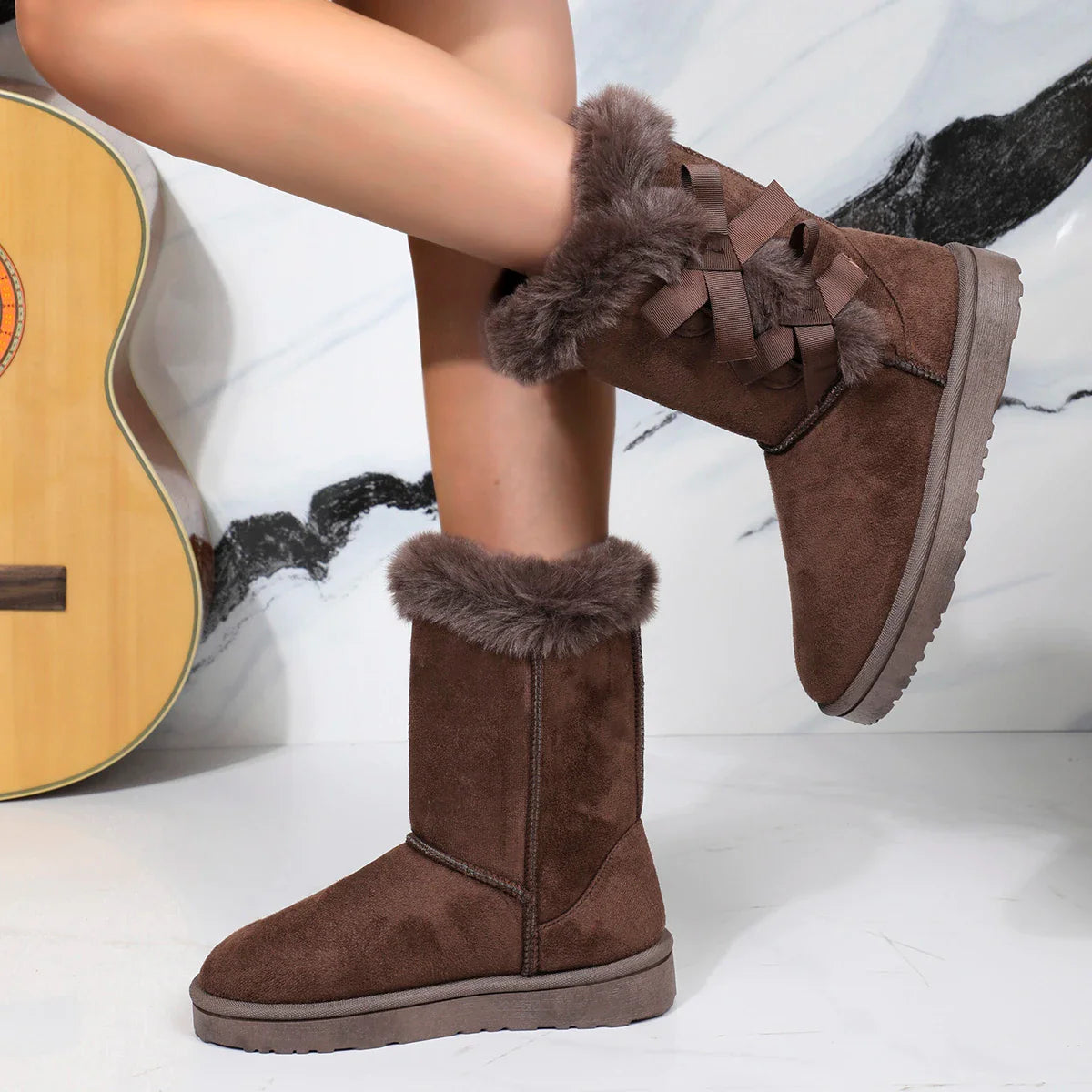 DES | Damen vinterstövlar i plysch - varma boots med rosett