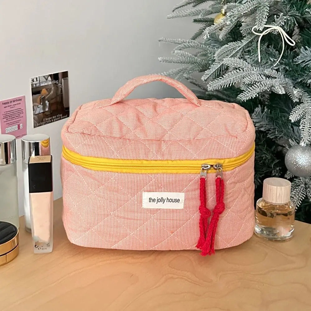 Rosielyn | Karierte Baumwoll-Kosmetiktasche für Reisen