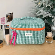 Rosielyn | Karierte Baumwoll-Kosmetiktasche für Reisen