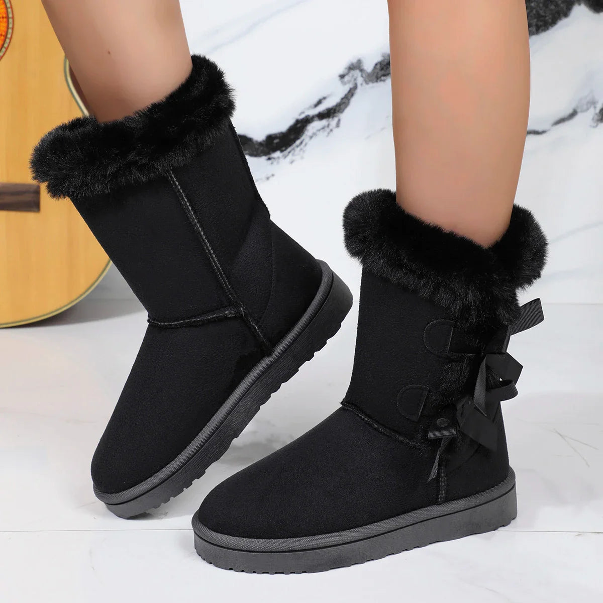 DES | Damen vinterstövlar i plysch - varma boots med rosett