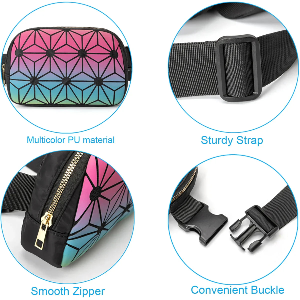 Zara | Holografisk geometrisk rese crossbody midjeväska