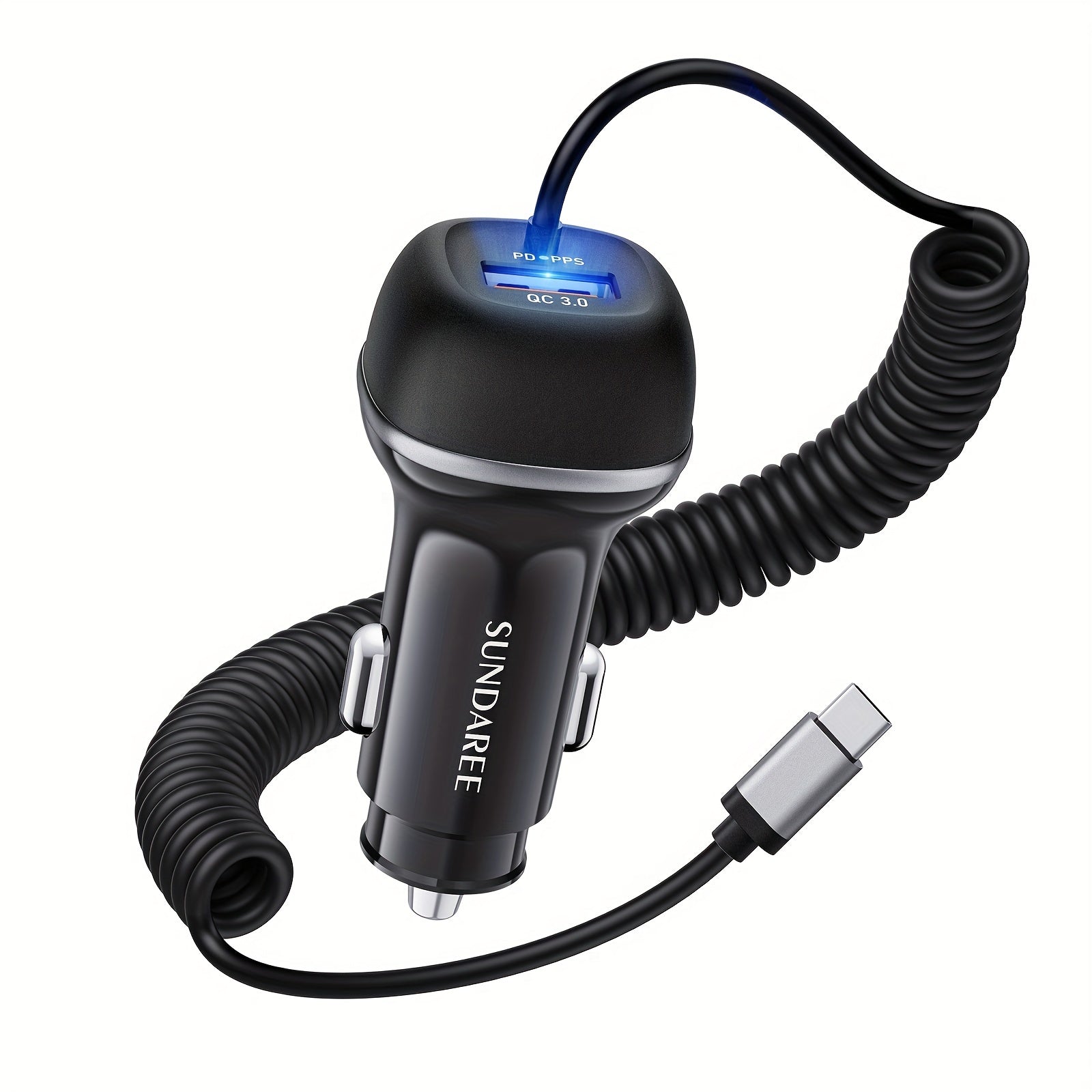 Schnelles USB-C-CAR-Ladegerät mit 51-W-Strom, 3 Ports und QC 3.0-Technologie für mehrere Geräteladungen 0
