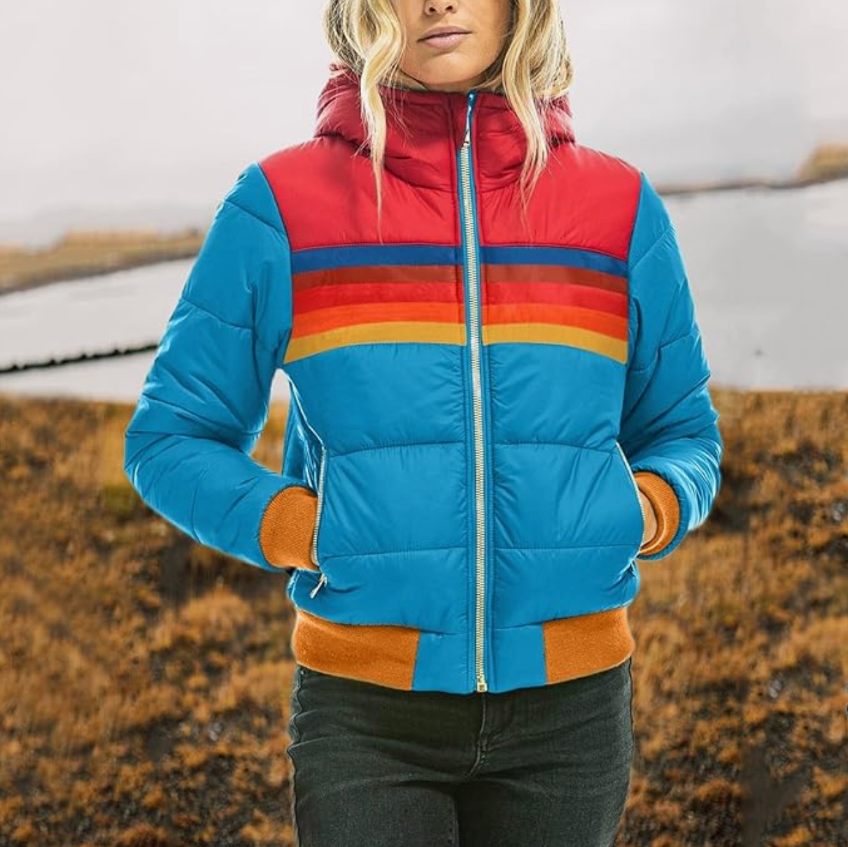 Karina | Moderiktig retro-vinterjacka för damer med randigt mönster