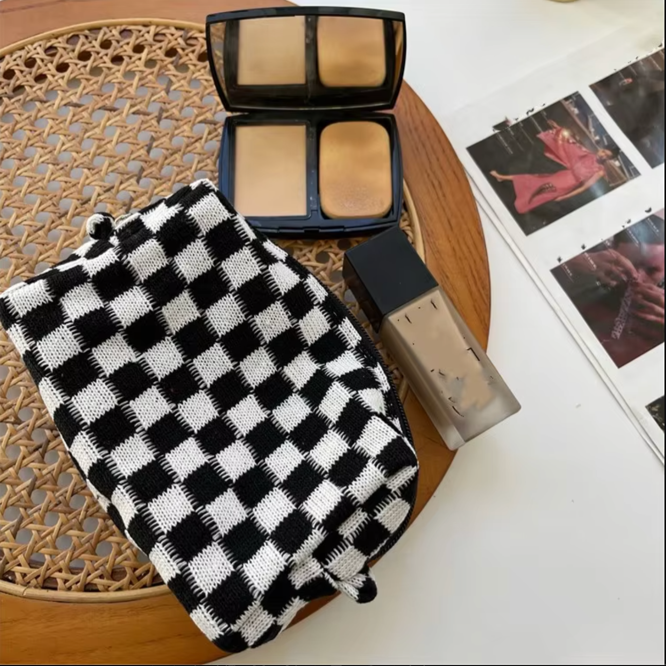 Amaris | Kompakte Y2K Karierte Make-up Kosmetiktasche