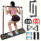Set mit Armdehnübungen und Planks inklusive Griffen, elastischen Bändern und Zubehör – ideal für Brust- und Bauchmuskeltraining 0