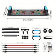 Set mit Armdehnübungen und Planks inklusive Griffen, elastischen Bändern und Zubehör – ideal für Brust- und Bauchmuskeltraining 1