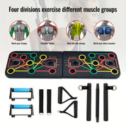 Set mit Armdehnübungen und Planks inklusive Griffen, elastischen Bändern und Zubehör – ideal für Brust- und Bauchmuskeltraining 3