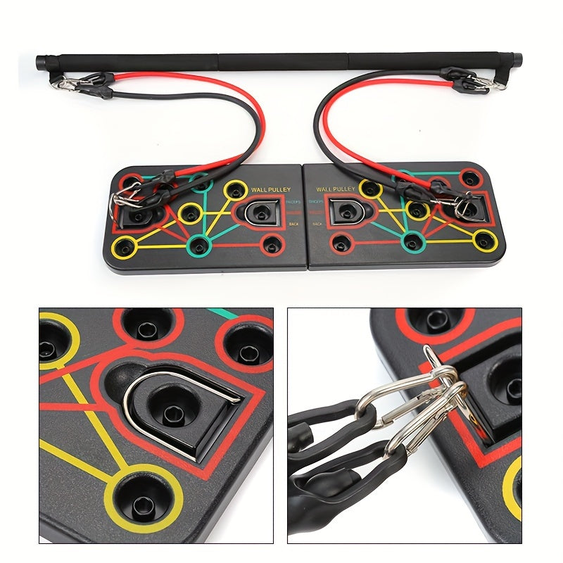 Set mit Armdehnübungen und Planks inklusive Griffen, elastischen Bändern und Zubehör – ideal für Brust- und Bauchmuskeltraining 7