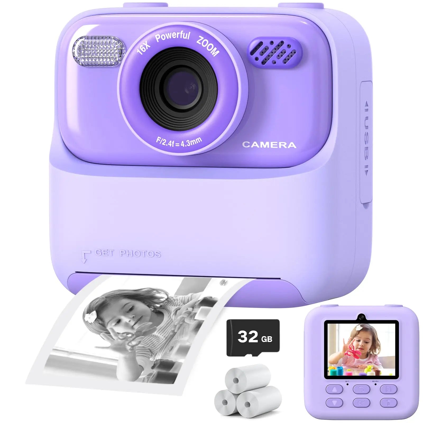 SnapJoy | Bunte Sofortbildkamera für Kinder mit HD-Selfie-Funktion und 32 GB Speicher 0