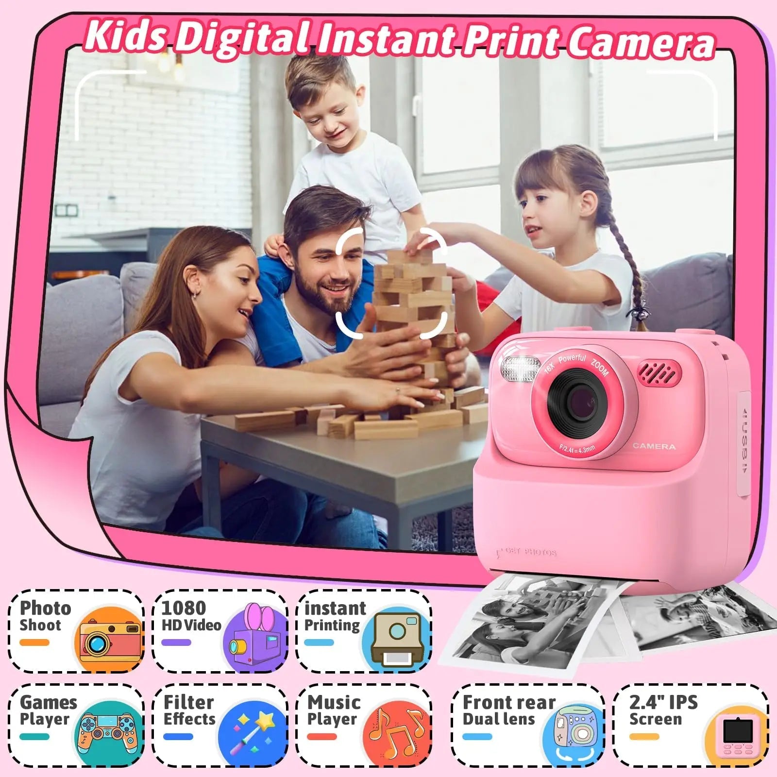 SnapJoy | Bunte Sofortbildkamera für Kinder mit HD-Selfie-Funktion und 32 GB Speicher 3