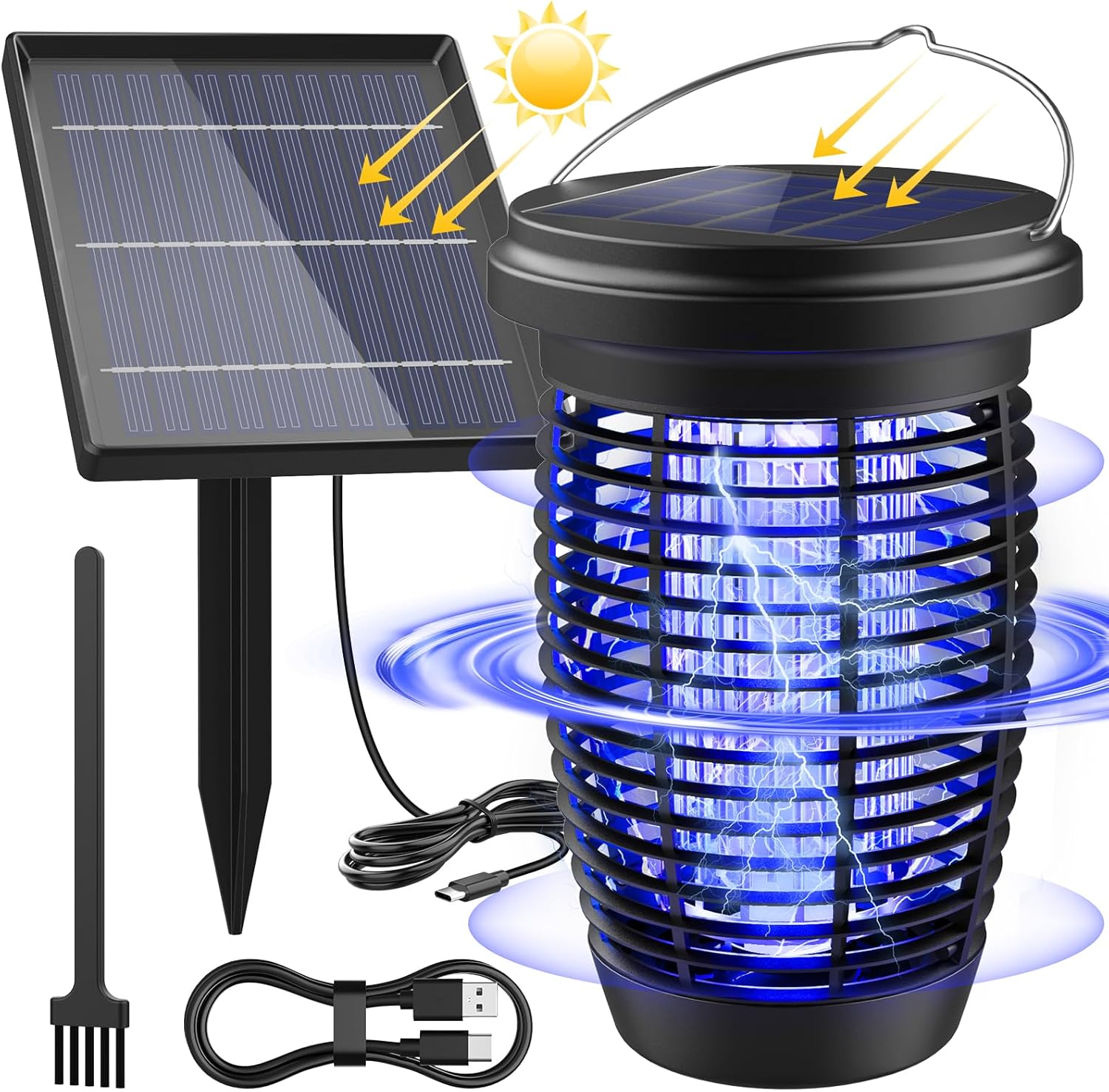 Solar-Insektenvernichter, 2-in-1-Mückenvernichterlampe – 4500 V, Fliegenfalle für drinnen und draußen 0