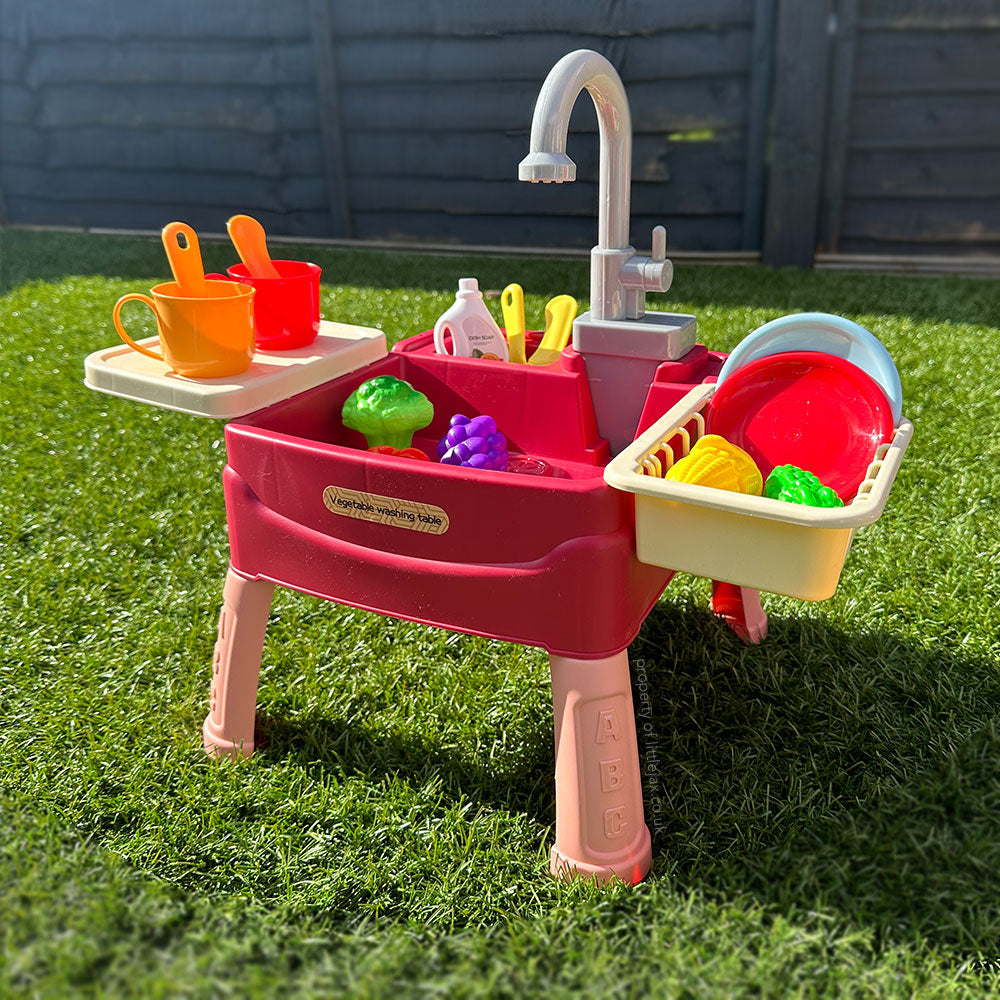 Spielküche für Kinder (drinnen/draußen) mit Wasserhahn und 19-teiligem Zubehörset 1