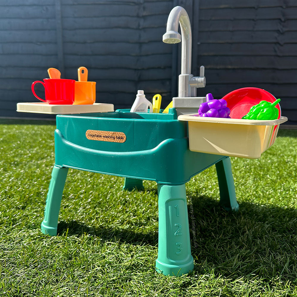 Spielküche für Kinder (drinnen/draußen) mit Wasserhahn und 19-teiligem Zubehörset 2