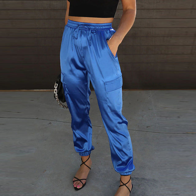 MILEY | Modiska siden-satin cargobyxor