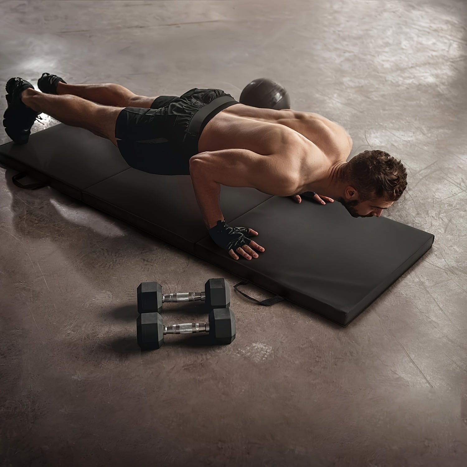 Tragbare dreiteilige Yogamatte mit dicker Polsterung, rutschfester PU-Oberfläche und Griff 2