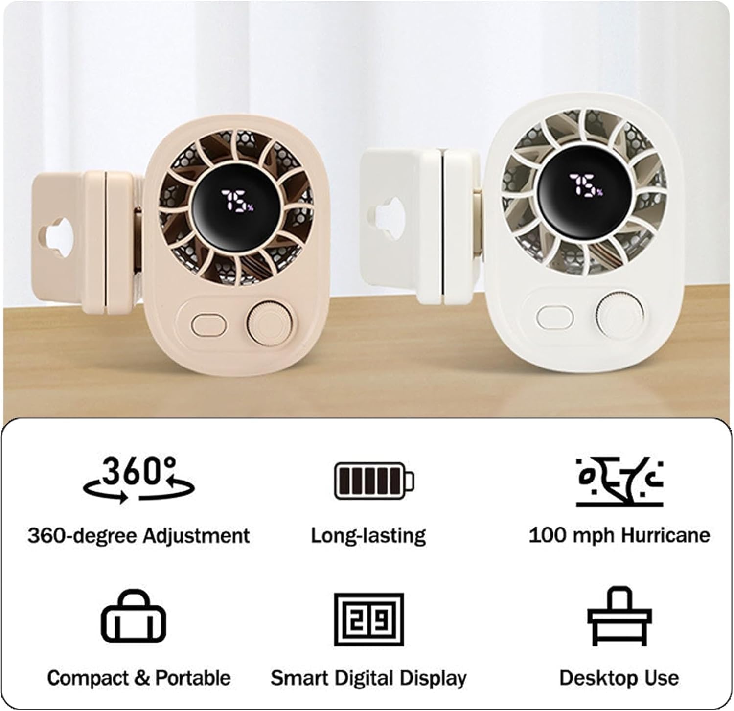 Tragbarer Auto-Clip-Ventilator – 360° drehbarer, per USB wiederaufladbarer Mini-Ventilator mit Klemme 4