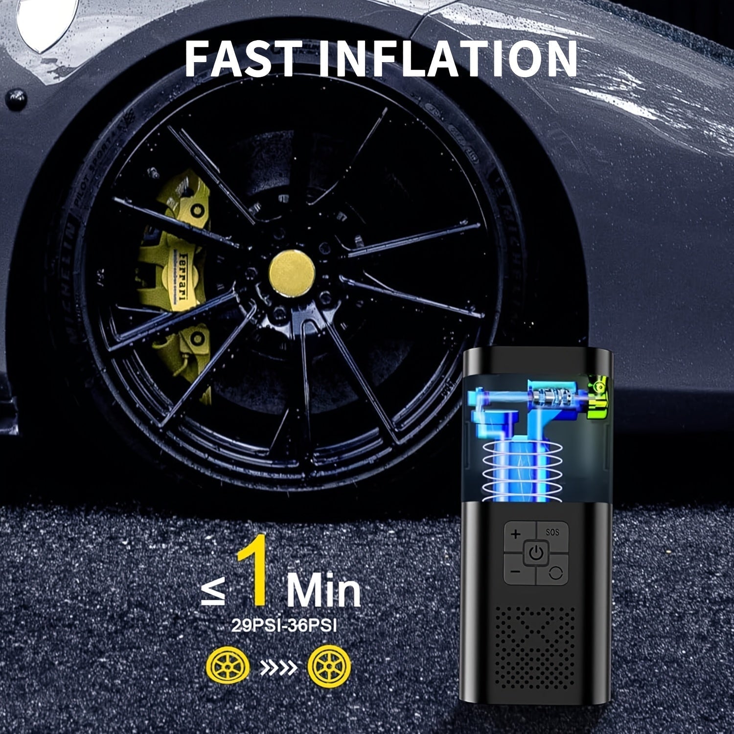 Tragbarer Luftkompressor mit LCD -Bildschirm und LED -Licht - 150 psi -Inflator für Autos, Fahrräder und Sportgeräte 2