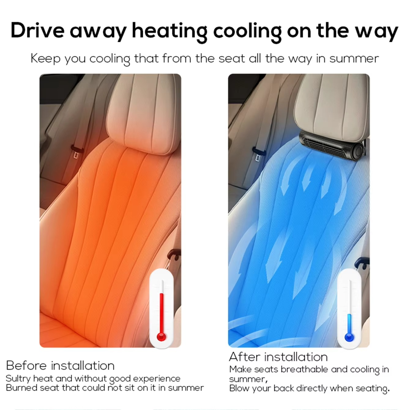 Tragbarer USB-Autositzventilator mit verstellbarem Kopfstützengurt 7