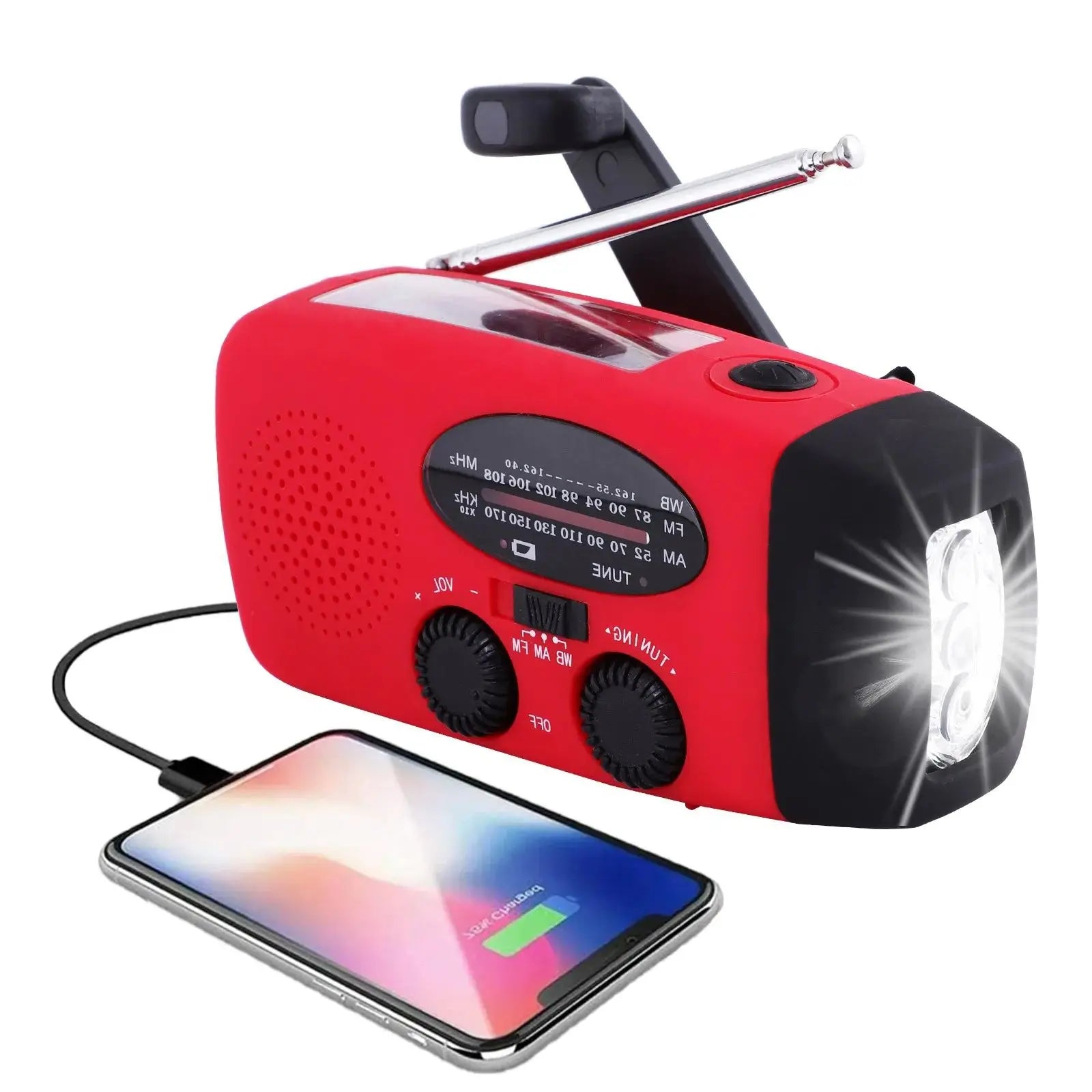 Tragbares Notfallradio mit Taschenlampe und Power Bank-Solar, Handkurbel, USB-C-Ladung, wasserfestes, AM/FM-Empfang 1